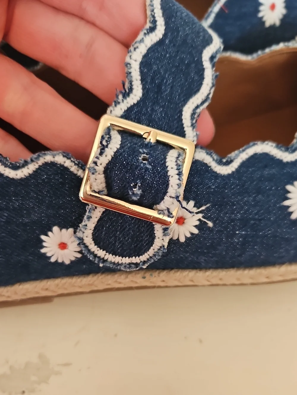 Maeve Denim Daisy Embroidered Espadrille Mary Jane Flats, NWT w/ Box, 38